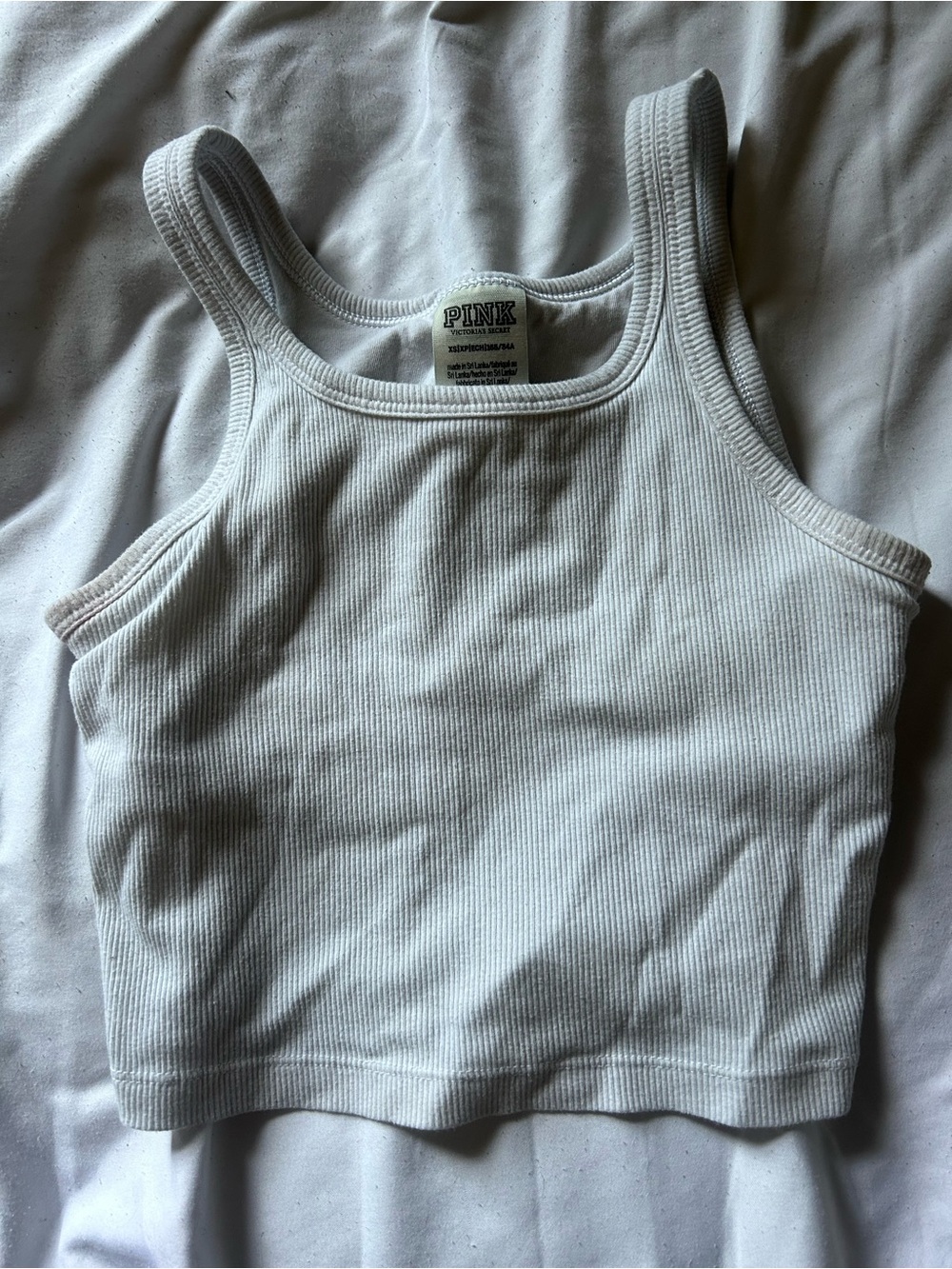 PINK Victoria's Secret White Ribbed Square Neck Tank